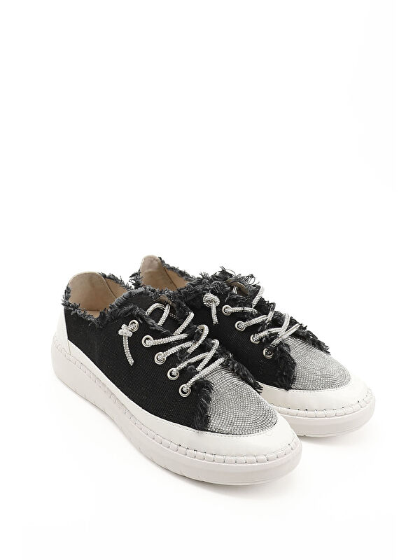 Kadın ZÜMRÜT SİYAH Jean Triko Taşlı Comfort Sneaker - Görsel 3