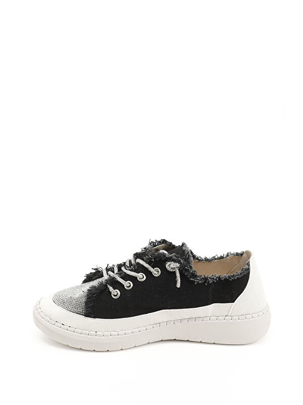 Kadın ZÜMRÜT SİYAH Jean Triko Taşlı Comfort Sneaker - Görsel 4