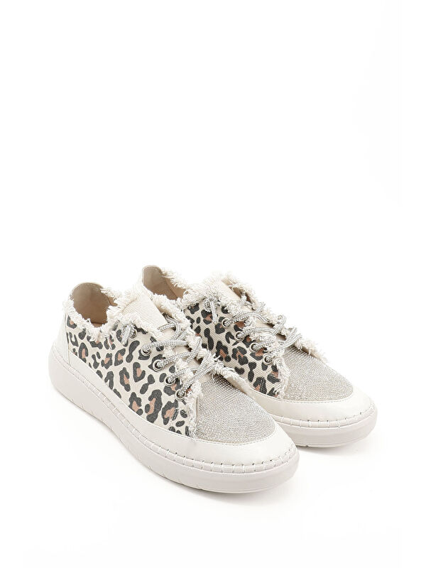 Kadın BEJ SARI Jean Triko Taşlı Comfort Sneaker - Görsel 3