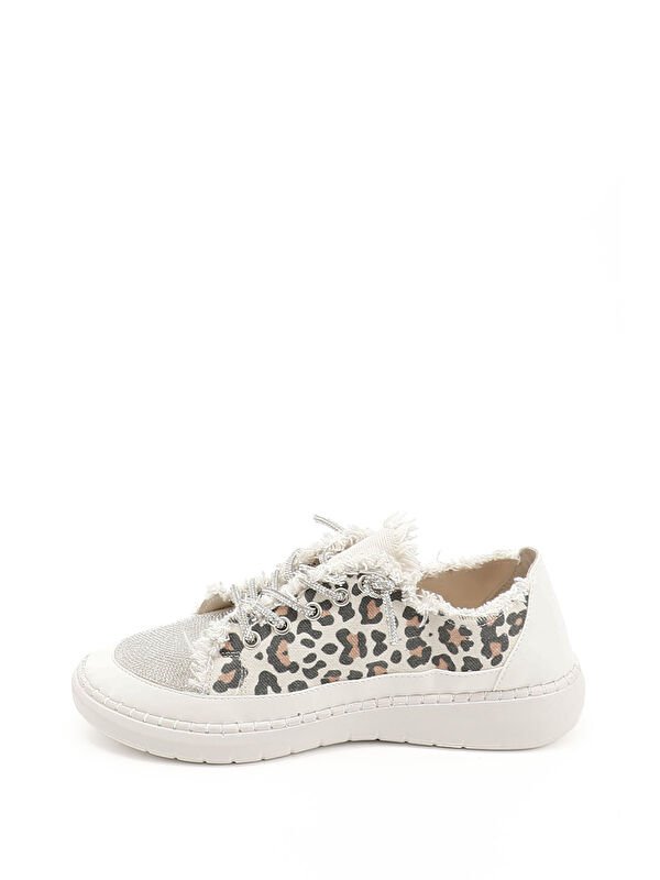 Kadın BEJ SARI Jean Triko Taşlı Comfort Sneaker - Görsel 4