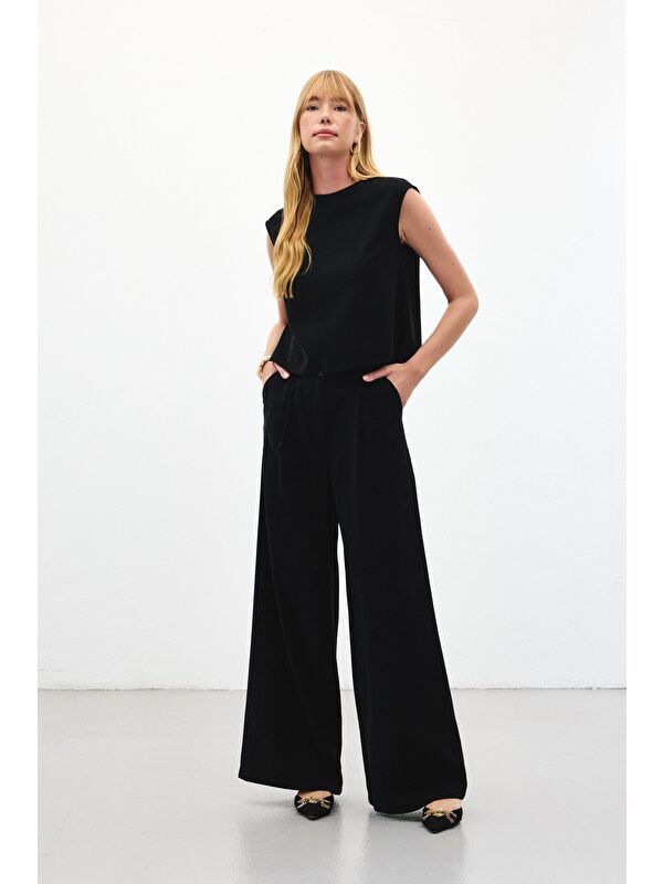 SATEEN Geniş Paça Pantolon - Siyah