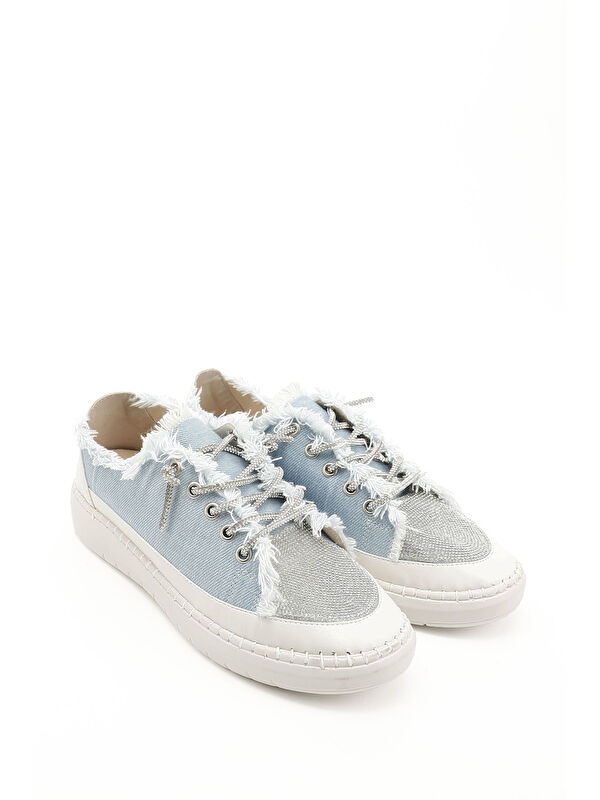 Kadın MAVİ Jean Triko Taşlı Comfort Sneaker - Görsel 3
