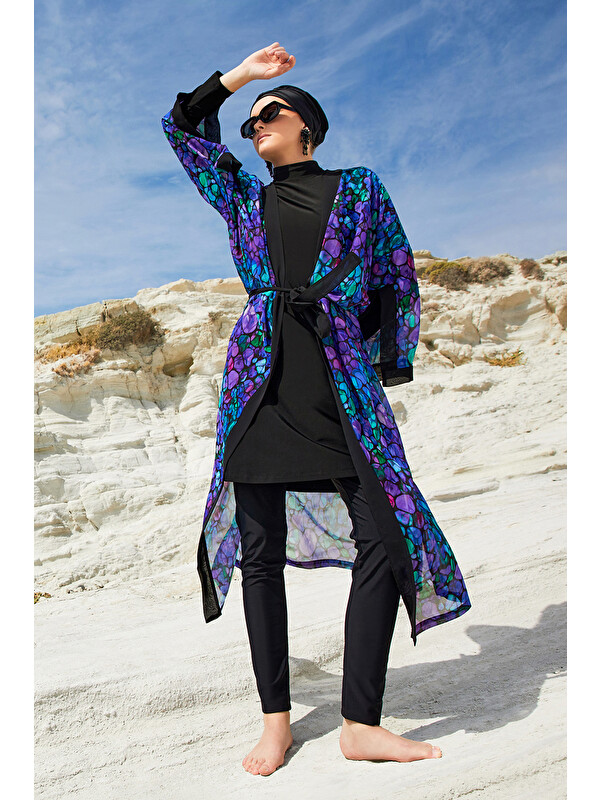 Adasea UV Korumalı Mayo Üzerine Tek Pareo Kimono 1711 Mor