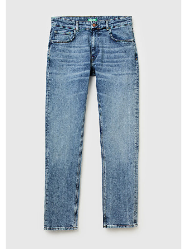 United Colors Of Benetton Erkek Açık Mavi Pamuk Karışımlı Eskitme Efektli Denim Jean Pantolon