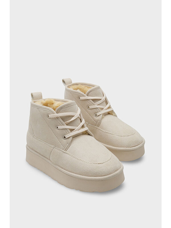 Madeline Kalın Tabanlı Yuvarlak Burunlu Bağcıklı Kürklü Kadın Bot - Görsel 3