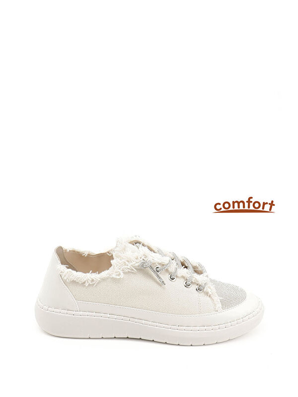 Kadın BEJ CAMEL Jean Triko Taşlı Comfort Sneaker - Görsel 2