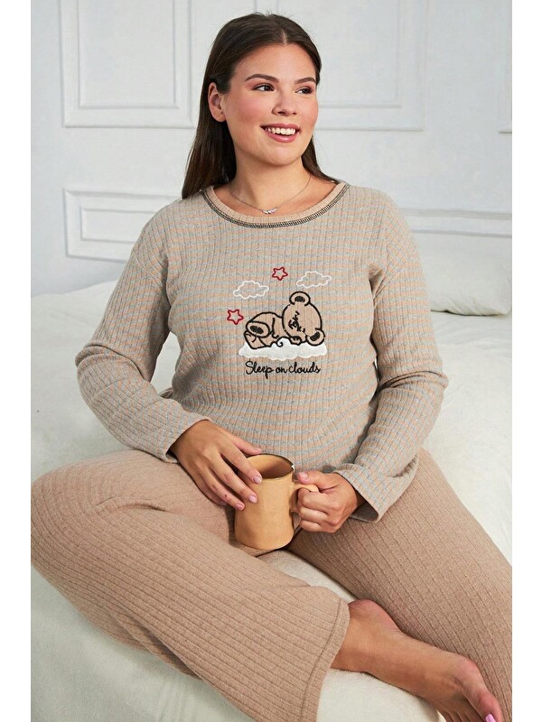 Fullamoda Büyük Beden Tavşan Baskılı Pijama Takımı
