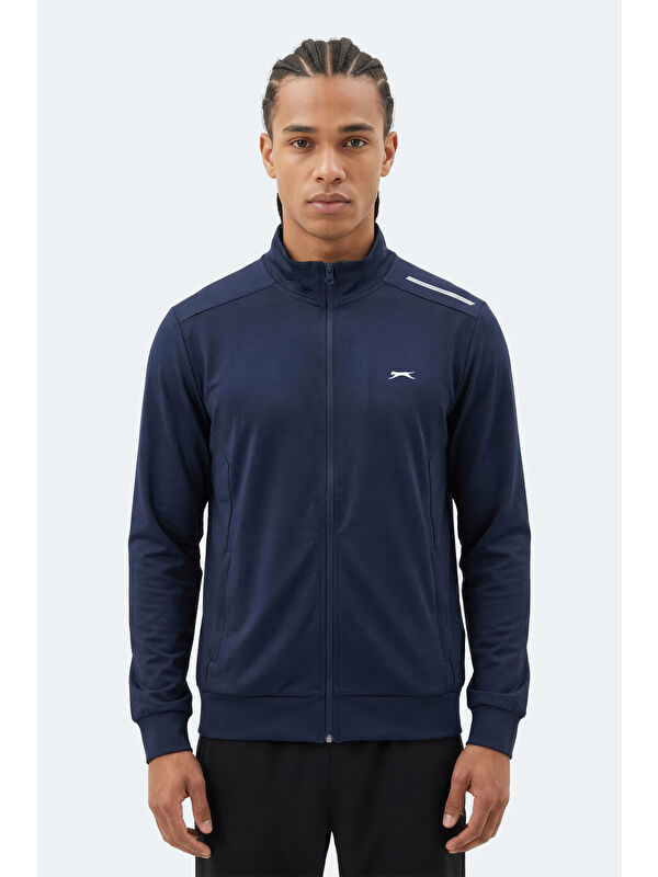 SLAZENGER REVOLVER Erkek Fermuarlı Dik Yaka Cepli Lacivert Sweatshırt