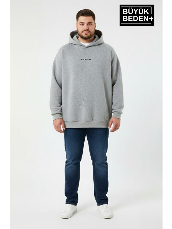 Süperlife Erkek Büyük Beden Kapüşonlu Orta Brooklyn Baskılı Sweatshirt SPR26BSW961