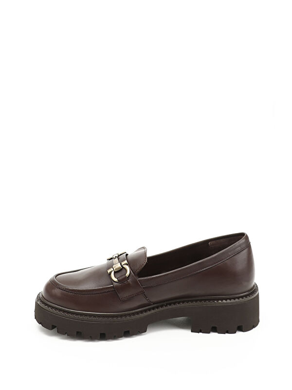 Kadın ORTA KAHVERENGİ Kalın Topuklu Tokalı Hakiki Deri Loafer Ayakkabı - Görsel 4