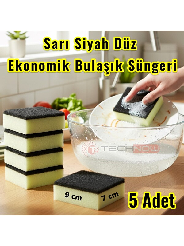 Technow Klasir Ekonomik 9 x 7 cm Sarı Siyah Düz Bulaşık Süngeri