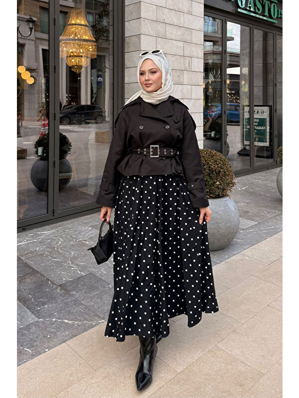 Locco Moda Kadın Benek Desen Detay Astarlı Etek Siyah