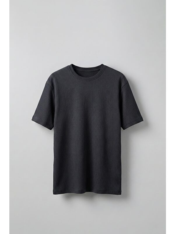 Abluka Online Erkek Fitilli Yıkamalı Renk Geçişli Oversize T-Shirt Siyah Beyaz