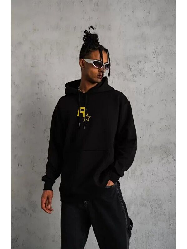 Jane's Unisex Kapüşonlu Baskılı SweatshirtSiyah-19351