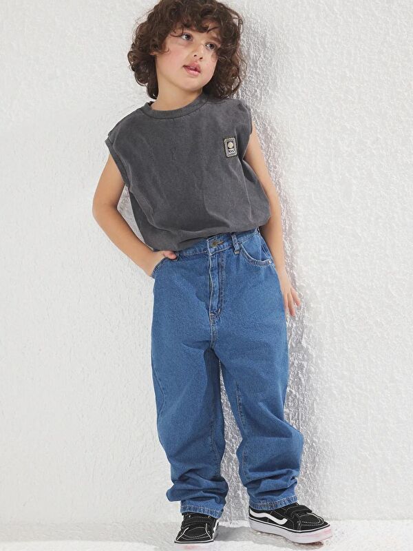 A.S.L GOLF CLUB Mavi Erkek Çocuk Balon Fit %100 Pamuk Lastikli Denim Jean Pantolon