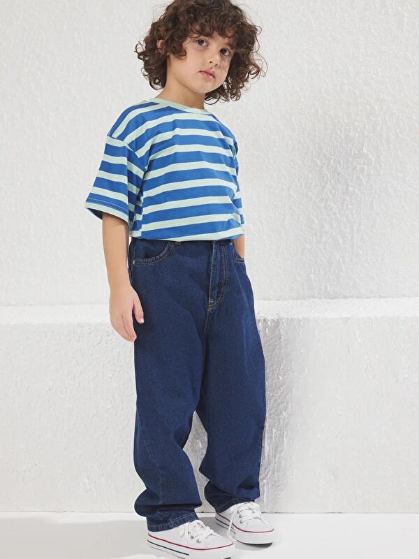 A.S.L GOLF CLUB Koyu Lacivert Erkek Çocuk Balon Fit %100 Pamuk Lastikli Denim Jean Pantolon