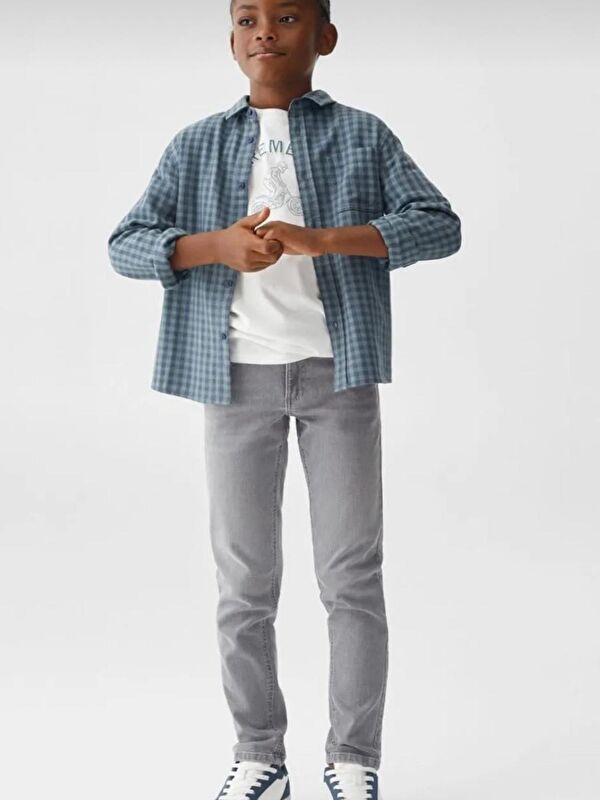 A.S.L GOLF CLUB Erkek Çocuk Loose Fit Düz Paça Basic Düz Gri Jean Pantolon