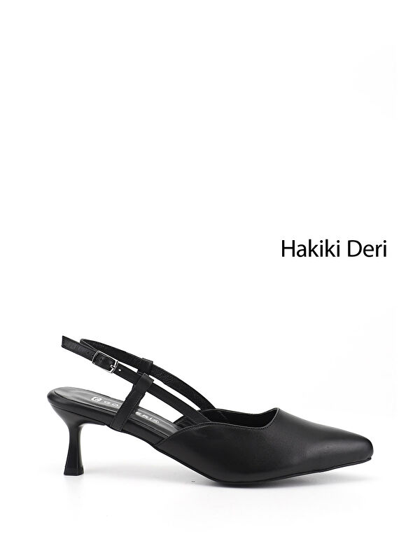 GÖNDERİ(R) Kadın SİYAH İnce Topuklu Arkası Açık Hakiki Deri Ayakkabı