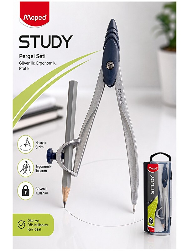 Maped Metal Pergel Kurşun Kalemli 1 Adet Study 119410 Pergel Matematik Geometri Mimari Proje Teknik