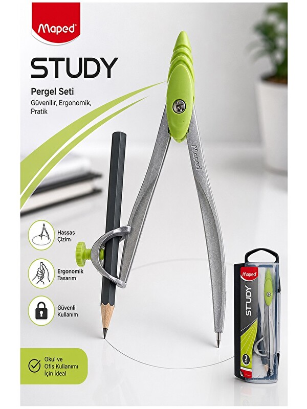 Maped Metal Pergel Kurşun Kalemli 1 Adet Study 119410 Pergel Matematik Geometri Mimari Proje Teknik