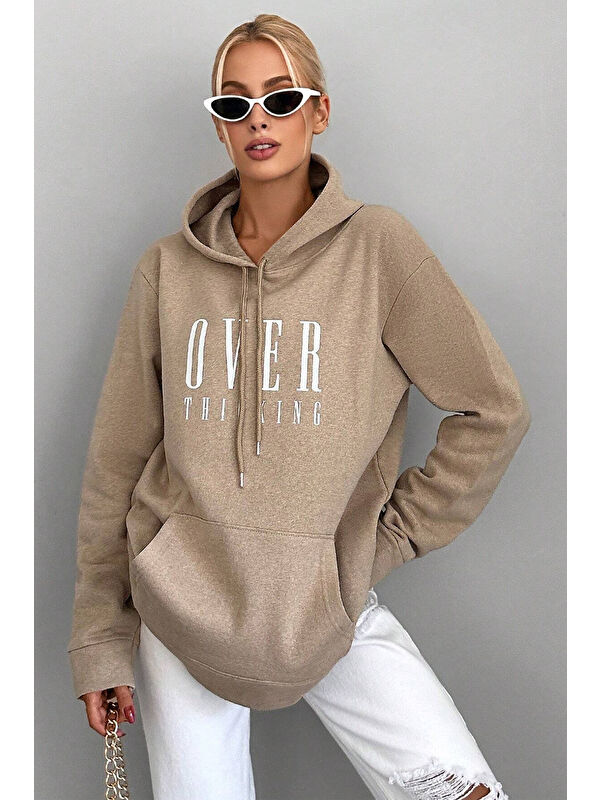 uyguntarz Kapüşonlu Baskılı Pamuklu Oversize Sweatshirt