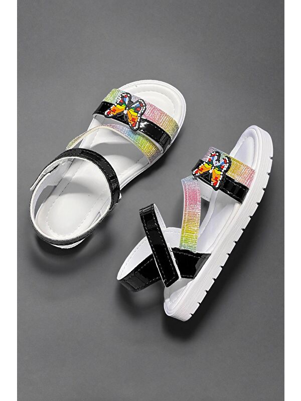 Momos Kelebek Figürlü Hologram Desenli Kız Çocuk Sandalet - Görsel 3