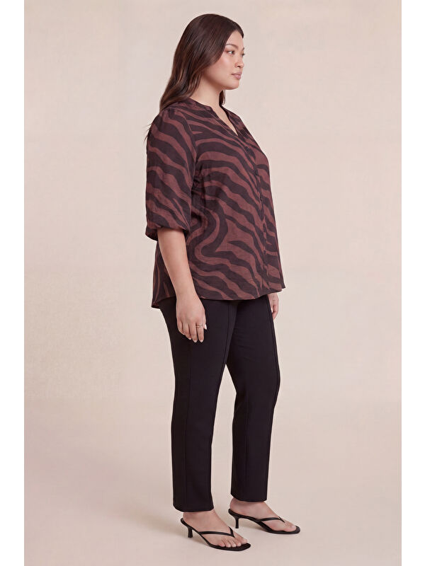 Mylinemoda Balon Kol Düğmeli Zebra Desenli Bluz