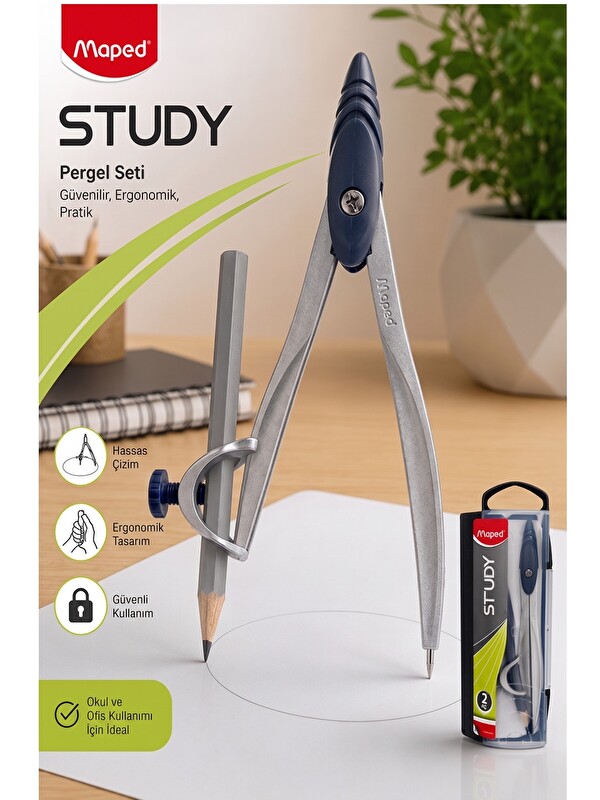 Maped Siyah Metal Pergel Kurşun Kalemli 1 Adet Study 119410 Pergel Matematik Geometri Mimari Proje T