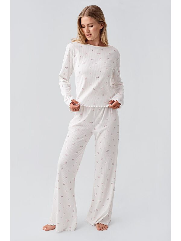 Artış Uzun Kollu Desenli Esnek Pamuklu Pijama Takım 18219