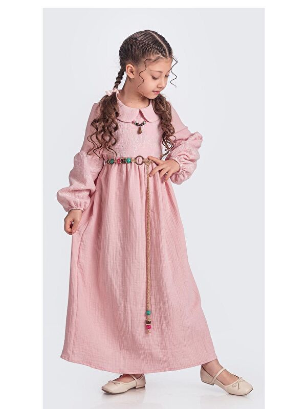 Mnk Baby & Kids Müslin Kumaş Kız Çocuk Uzun Kollu Elbise M00705