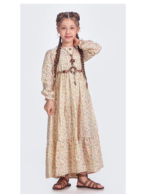 Mnk Baby & Kids Müslin Kumaş Kız Çocuk Uzun Kollu Elbise M00705