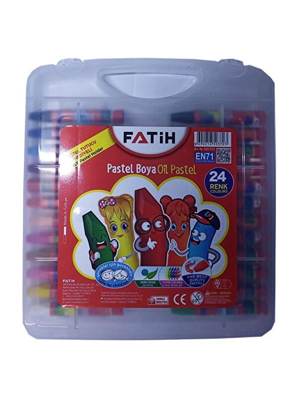Fatih 24 Lü Pastel Boya Plastik Çantalı Tutuculu 1 Paket 24 Renk Pastelboya Çantalı Pastel Tutucu Hediyeli