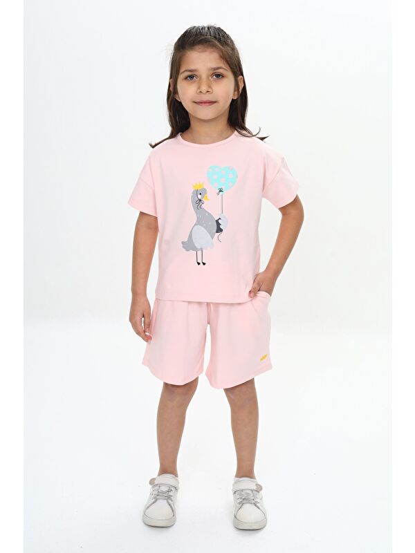 Toontoykids Kız Çocuk Ördek Baskılı Şortlu Takım