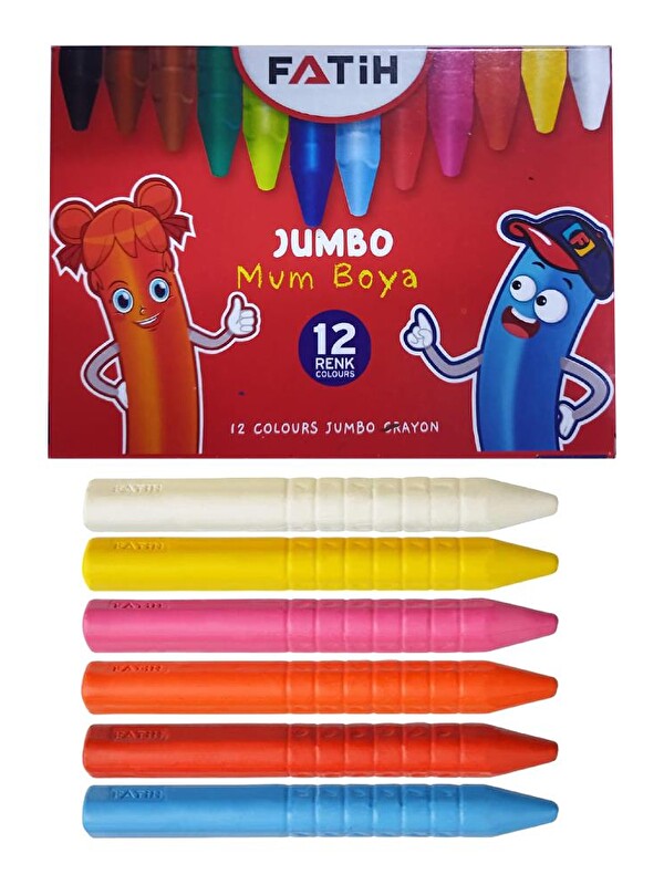 Fatih Jumbo Mum Boya 12 Li 1 Paket 12 Renk Jumbo Mumboya Elleri Kirletmeyen Yıkanabilir Silinebilir Karton