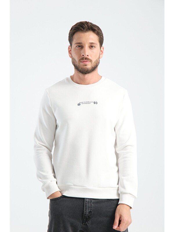 Shooter Sportswear Ekru Erkek Üç İplik Sweatshirt Regular Fit Pamuklu Bisiklet Yaka Günlük Spor Basic