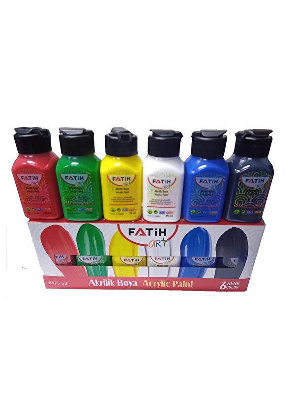 Fatih Akrilik Boya Ana 6 Renk 75 ml 1 Paket Akrilik Boya Seti 6 lı Ahşap Tuval Taş Ağaç Boyamalar İçin İde