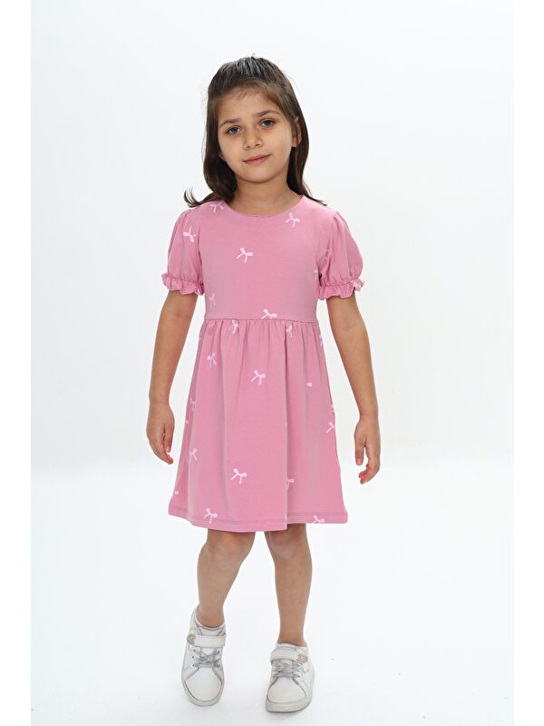 Toontoykids Kız Çocuk Mini Fiyonk Baskılı Elbise