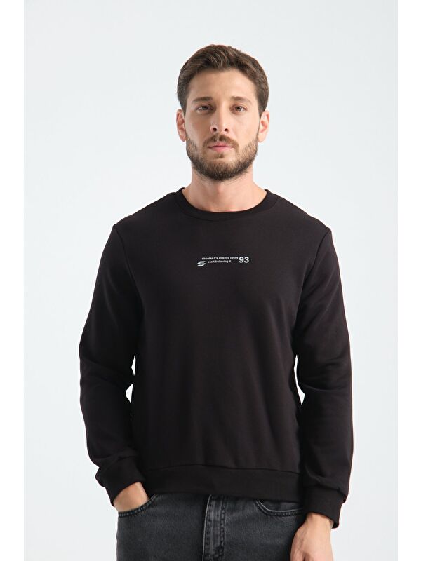 Shooter Sportswear Siyah Erkek Üç İplik Sweatshirt Regular Fit Pamuklu Bisiklet Yaka Günlük Spor Basic