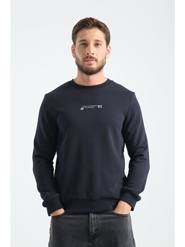 Shooter Sportswear Lacivert Erkek Üç İplik Sweatshirt Regular Fit Pamuklu Bisiklet Yaka Günlük Spor Basic