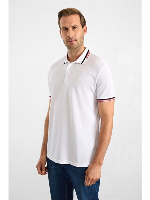 Süvari Beyaz Slim Düz Baskısız Pike Polo Yaka Tişört