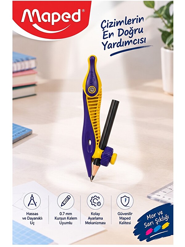 Maped Plastik Pergel Kurşun Kalemli 1 Adet Kidz 191611 Pergel Matematik Geometri Mimari Proje Teknik