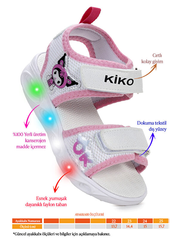 Kuruza Günlük Işıklı Cırtlı Kız Bebek Sandalet Ayakkabı - Görsel 3