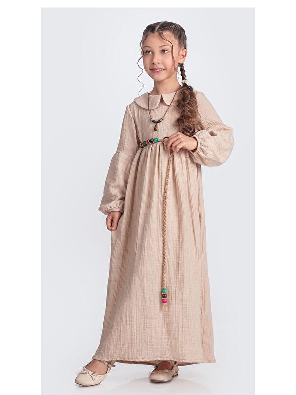 Mnk Baby & Kids Müslin Kumaş Kız Çocuk Uzun Kollu Elbise M00705
