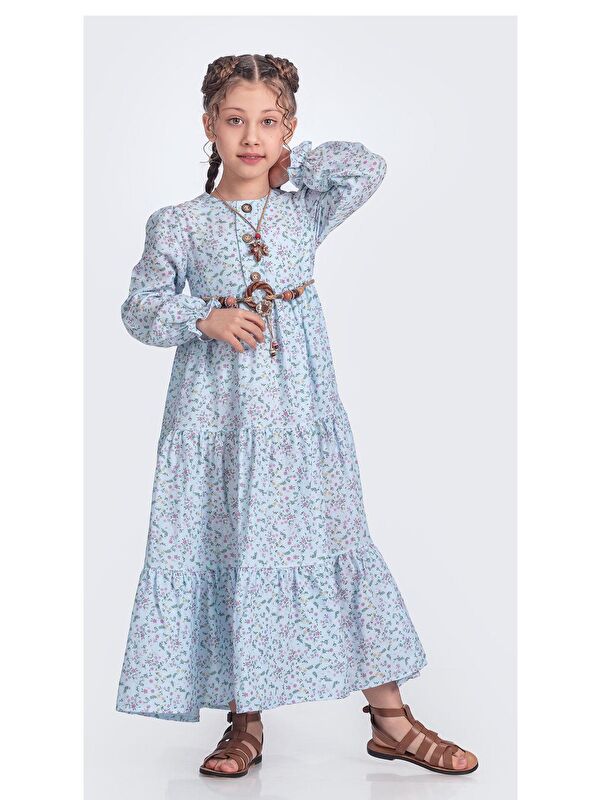 Mnk Baby & Kids Müslin Kumaş Kız Çocuk Uzun Kollu Elbise M00705