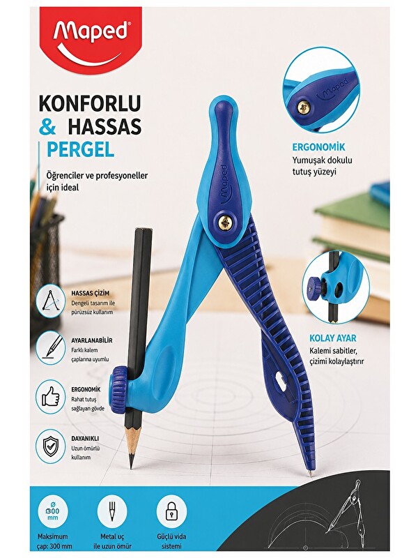 Maped Mavi Plastik Pergel Kurşun Kalemli 1 Adet Kidz 191611 Pergel Matematik Geometri Mimari Proje T