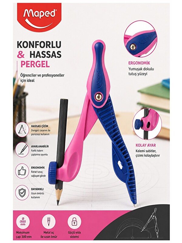 Maped Mor Plastik Pergel Kurşun Kalemli 1 Adet Kidz 191611 Pergel Matematik Geometri Mimari Proje Te