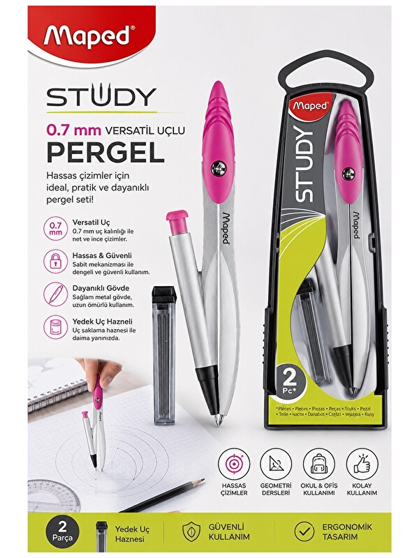 Maped 0.7 Uçlu Metal Pergel 1 Adet 119430 Kutulu Metal Pergel Versatil Uçlu Mekanik Kalem Basmalı Uç