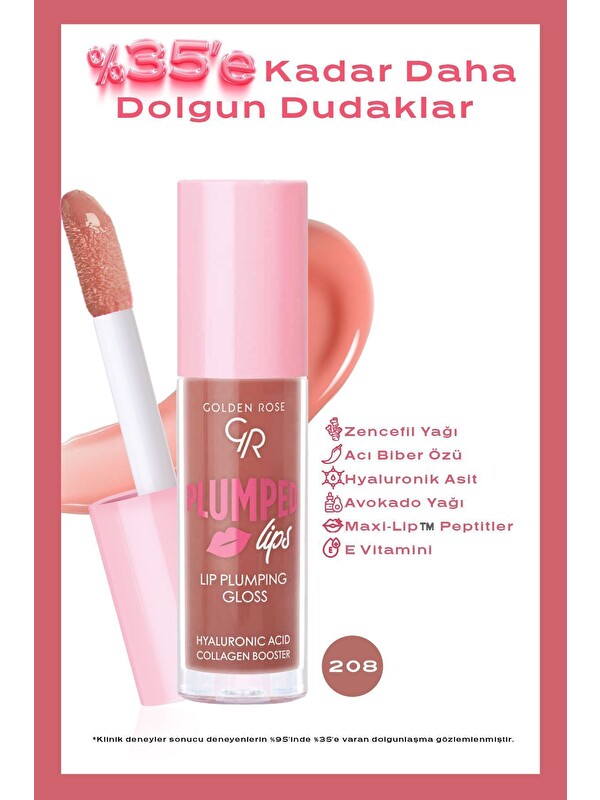 GOLDEN ROSE Plumped Lips Lip Plumping Gloss No: 208 - Dolgunlaştırıcı Dudak Parlatıcısı