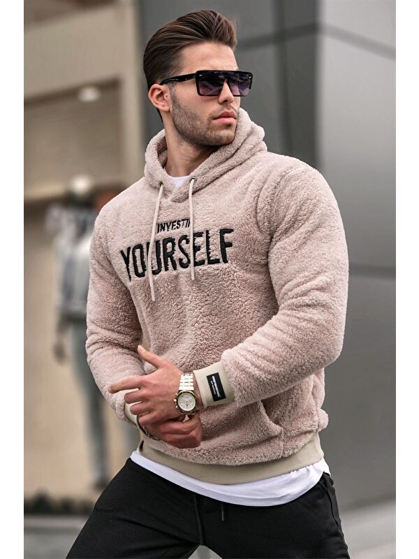 Madmext Kapüşonlu Pelüş Sweatshirt Camel 4390