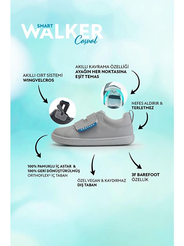 Smart Walker Casual Süper Mat Havalı Gri Barefoot Çocuk Ayakkabı - Görsel 3